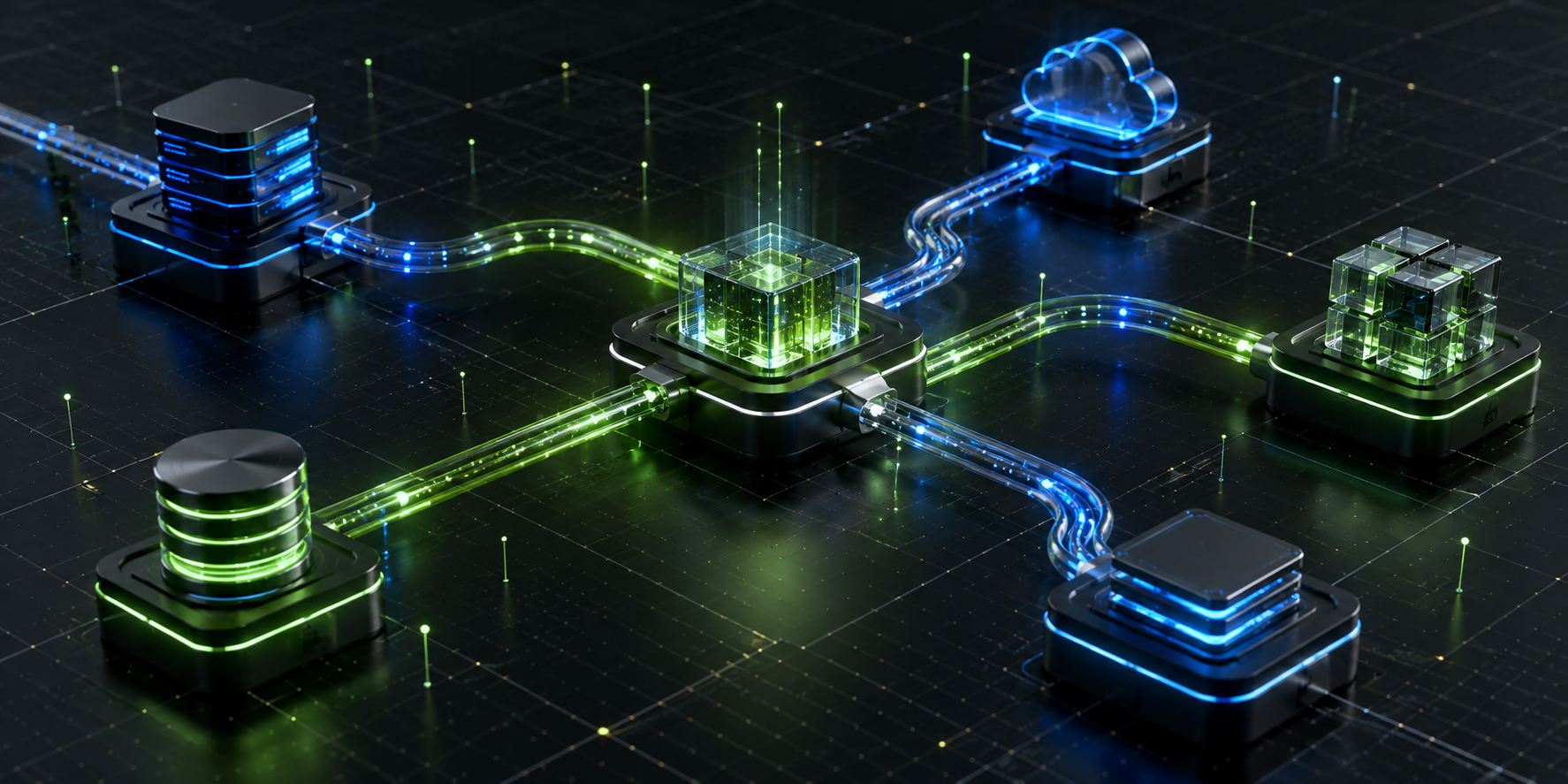 Abstract visual of systems connected through dependable data pathways